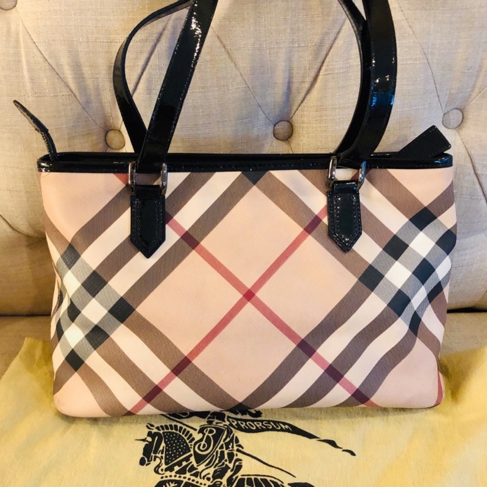 Burberry Cream and Black Tote Bag with Iconic Design